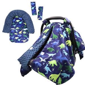 Peekaboo Opening Carseat Cover & Carseat Headrest, Dinosaur Carseat Head Support and Strap Cover