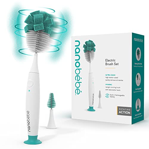 Nanobebe E-Brush Baby Bottle Cleaner – Electric Bottle Cleaning Brush, Baby Accessories, and Sippy Cups – Rechargeable, Includes Replaceable Brush Head | The Storepaperoomates Retail Market - Fast Affordable Shopping