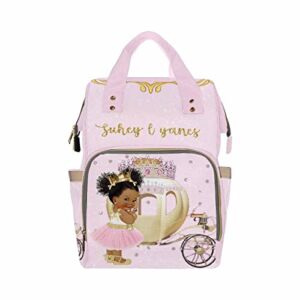 Newcos Personalized Baby Diaper Bags Large African American Princess Baby Girl Diaper Bag with Name Nappy Bags Travel Casual Mummy Backpack for Mom Girl, One Size
