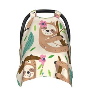Rutiea Seamless Pattern with Cute Sloth Car Seat Cover for Babies, Peekaboo Opening Minky Carseat Canopy Stroller Cover for Newborn, Mom Nursing Breastfeeding Covers, Blanket for Infant Toddler