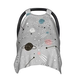 Rutiea Space Elements Background Car Seat Cover for Babies, Peekaboo Opening Minky Carseat Canopy Stroller Cover for Newborn, Mom Nursing Breastfeeding Covers, Blanket for Infant Toddler