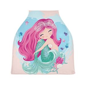 WELLDAY Baby Car Seat Covers Cute Mermaid Stretchy Breastfeeding Scarf Breathable Infant Carseat Canopy Nursing Covers Multi Use for Stroller High Chair Shopping Cart Boys and Girls