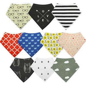 Baby Bandana Bibs, Absorbent Drool, 10-Pack Cotton Baby Teething Bibs for Infants, Girls, Boys, Unisex, Multicolour and Adjustable size Bibs for Toddlers – Eminent Kids