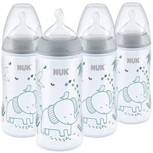 NUK Smooth Flow Anti Colic Baby Bottle, 10 oz, 4 Pack, Elephant,4 Count (Pack of 1)