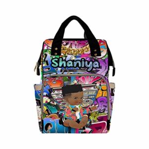 Newcos Personalized Street Graffiti Hip Hop Prince, Music Notes Diaper Bag Customized Nursing Baby Daypack for New Mom Born Girl Boy, One Size (DG7223948D)