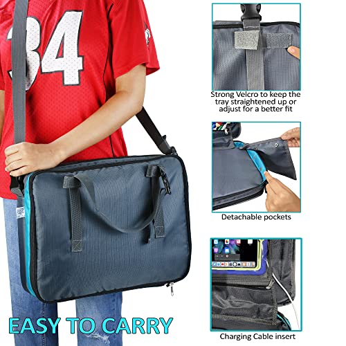 KEOLAKIDS Kids Car and Booster Seat Travel Tray Organizer with Detachable Top, Lap Tray, Updated Headrest Straps, Zippered Storage, Tablet holder with Charger Openings (Teal) | The Storepaperoomates Retail Market - Fast Affordable Shopping