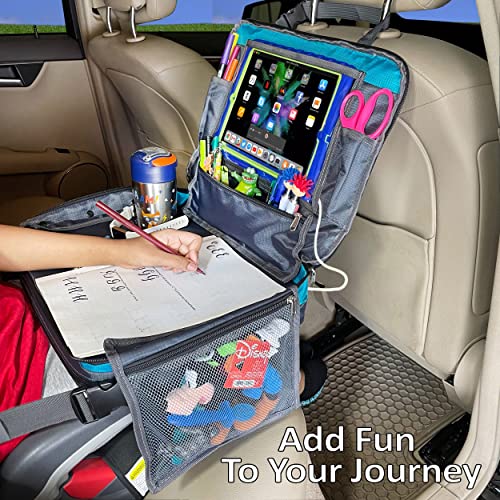 KEOLAKIDS Kids Car and Booster Seat Travel Tray Organizer with Detachable Top, Lap Tray, Updated Headrest Straps, Zippered Storage, Tablet holder with Charger Openings (Teal) | The Storepaperoomates Retail Market - Fast Affordable Shopping