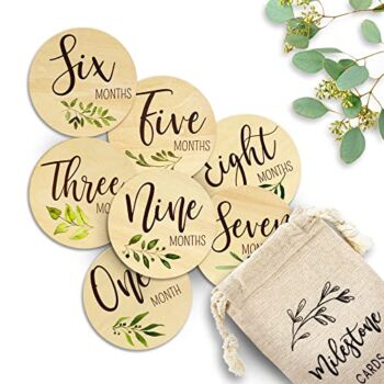 Beautiful Baby Monthly Milestone Cards – The Perfect Newborn Photography Props to Document Your Baby´s Growth – 10 Reversible Wooden Circles/Discs incl. Announcement & Hello World Sign | The Storepaperoomates Retail Market - Fast Affordable Shopping