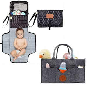KeaBaies Portable Diaper Changing Pad and Baby Diaper Caddy Organizer – Waterproof Foldable Baby Changing Mat – Large Baby Organizer – Diaper Changing Station – Diaper Organizer for Changing Table