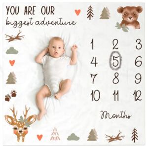 Modern Baby Milestone Blanket – Beautiful Woodland Friends Design for Personalized Monthly Baby Pictures – Cherish Your Adorable Babys Boy Or Girl Milestones Forever
