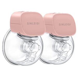 Wearable Breast Pump Hands Free, SINLEISI Portable Double Electric Breast Pump, Quiet Pain Free Strong Breastfeeding Pump Strong Suction with 2 Mode & 5 Levels, 24mm (2PCS) (Pink)