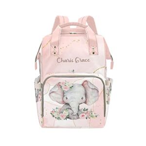 Eiis Pink Rose Gold Elephant Personalized Diaper Backpack Multifunction Bags for Mom Custom Mommy Nursing Baby Bag Travel Daypack