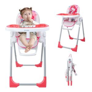 Baby High Chair, Onasti 7 in 1 Foldable Convertible Highchair, Adjustable Baby Chairs with 7 Different Heights, 5 Seat Positions, Removable Tray, High Chairs for Babies and Toddlers Kids Feeding, Pink