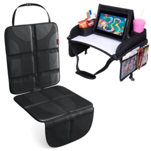 ROVICLU Car Seat Travel Tray for Kids & Car Seat Protector – for Child Traveling roadtrips & mat Leather Cover for Vehicles.