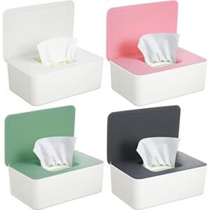 4 Pieces Baby Wipes Dispenser Wipe Container Keep Wipes Moist Baby Wipe Holder Easy Open Wet Tissue Storage Non-Slip Box Case for Bathroom Baby Nursery (Classic Colors Set)