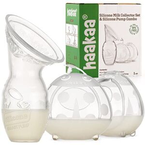 haakaa Silicone Breast Pump 100ml & Ladybugs Silicone Breast Milk Collector 75ml Combo,Silicone Breast Milk Catcher,Silicone Breast Shells & Nipple Therapy,Must Have for Breastfeeding