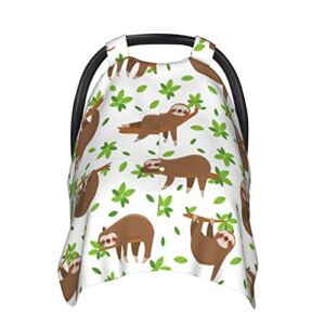 Rutiea Cute Sloths On Tropical Lianas Branches Car Seat Cover For Babies, Peekaboo Opening Minky Carseat Canopy Stroller Cover For Newborn, Mom Nursing Breastfeeding Covers, Blanket For Infant Toddler