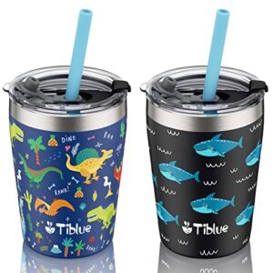 8 OZ Kids Cup – 2 Pack Spill Proof Vacuum Stainless Steel Insulated Tumbler for Toddlers Girls Boys – BPA FREE Smoothie Drinking Cup Baby Sippy Cup with Leak Proof Lid & Silicone Straw with Stopper
