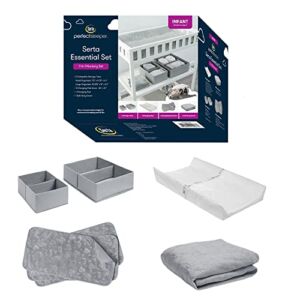 Serta 7-Piece Essential Changing Table Set – Newborn Baby Gift Set for Boys and Girls – Set Includes Changing Pad, Plush Changing Pad Cover, 3 Changing Pad Liners and 2 Storage Bins, Grey