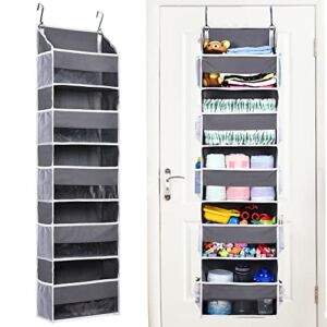 ULG Over Door Organizer with 5 Large Pockets 10 Mesh Side Pockets, 44 lbs Weight Capacity Hanging Storage Organizer with Clear Window for Bedroom Nursery, Kids Toys, Shoes, Diapers, Dark Grey (1 Pack)