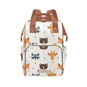 Yeshop Forest Animal Bear Fox Personalized Diaper Bag Backpack Tote with Name,Custom Travel Nappy Mommy Bag Backpack for Baby Girl Boy Gift, 10.83” * 6.69”* 15”
