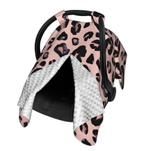 9CH Car Seat Canopy for Babies, Peekaboo Opening Minky Car seat Cover for Baby Mom Nursing Breastfeeding Covers, Minky Blanket for Infant Toddler (Pink Leopard)