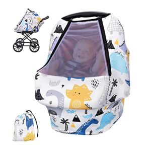 Baby Car Seat Covers, Car Seat Cover for Baby with Breathable Peep Window, Stretchy Infant Car Canopy Suitable All Seasons, Boys and Girls Shower Gifts, Breastfeeding Covers, Universal Fit, Dinosaur