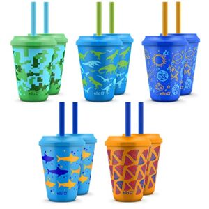 Ello Kids Plastic Reusable 12oz Chameleon Color Changing Cups With Twist on Lids and Straw, 10 Pack, Rainforest