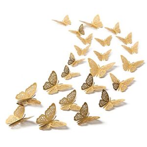 48pcs Gold Butterfly Decorations – Gold Butterfly Wall Decals 3 Sizes Butterfly Stickers for Party Cake Decorations Girls Kids Baby Bedroom Bathroom Living Room Birthday (Gold)