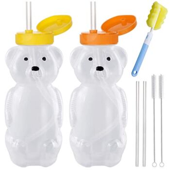 Honey Bear Straw Cups with 4 Flexible Straws & Cleaning Tools(2 Straw Brushes &1 Bottle Brush), 8-Ounce Therapy Sippy Bottles for Speech and Feeding Training, Leak-Proof & Food-Grade & BPA Free 2 Pack | The Storepaperoomates Retail Market - Fast Affordable Shopping