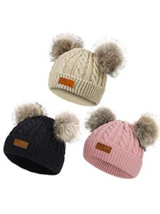 Century Star Baby Hat Winter Baby Girls Hats Knit Warm Hat for Baby Boys Infant Toddler Beanie Khaki & Black & Deep Pink