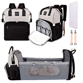 EC Carry Diaper Bag Backpack with Changing Station, Portable Baby Bag with Bassinet Bed, Waterproof, Multi-function, & Foldable Large Capacity with USB Charging Port, Gifts for Mom Dad | The Storepaperoomates Retail Market - Fast Affordable Shopping