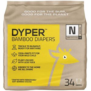 DYPER Bamboo Baby Diapers Size Newborn | Natural Honest Ingredients | Cloth Alternative | Day & Overnight | Plant-Based + Eco-Friendly | Hypoallergenic for Sensitive Infant Skin | Unscented – 34 Count