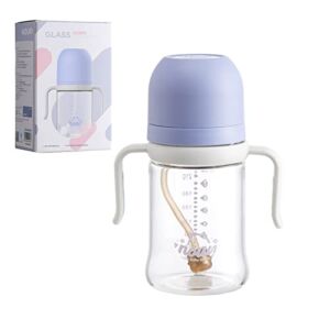 Nouri Glass Baby Bottles, Breast Feeding Bottle, Breast-Like Nipple for Natural Latch, Bottles for Breastfeeding Babies, 8 oz（Purple）