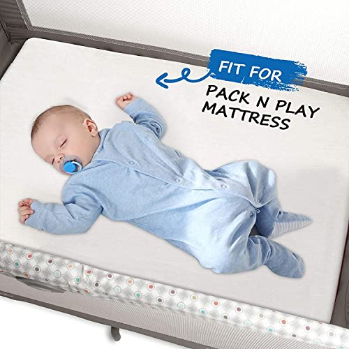 Waterproof Pack N Play Sheet Organic Cotton 2 Pack Fitted Cover Mini Crib Sheets, 27″x 39″ Portable Protector Fit Graco, Dream on Me Playard Mattress Pad, Pack and Play Sheet Baby Girl Boy, White | The Storepaperoomates Retail Market - Fast Affordable Shopping