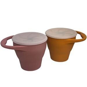 BraveJusticeKidsCo. | Snack Attack Baby Snack Cup | 2 pack | Collapsible Toddler Snack Cup (Honey Ginger and Dusty Rose)