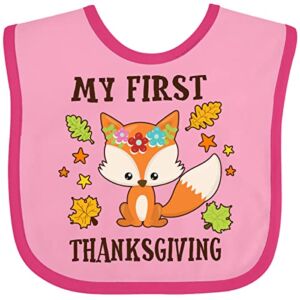Inktastic My First Thanksgiving with Fall Fox Baby Bib Pink and Fuchsia 2c8ce