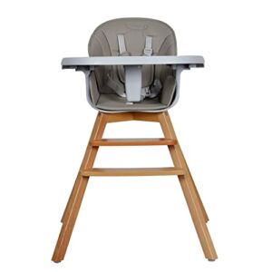 Bebehut 3-in-1 High Chair for Baby, Infants and Toddlers, Solid Beech Wood Frame, Dishwasher Safe Tray & Tray Insert (Cappuccino)