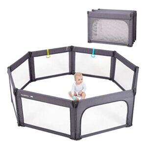 Baby Playpen, Extra Large Play Center Yards Play Pens for Babies, Foldable Gate Playpen Infants Baby Fence Play Yard Safety Kids Playpen(Deep Grey)