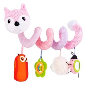 JINGBELL Baby Car Seat & Stroller Toys, Infant Crib Activity Spiral Plush Hanging Education Toys for Baby with Music, Rattles and BB Squeaker(Pink Fox)