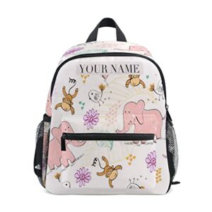 OREZI Custom Kid’s Name Toddler Backpack,Personalized Backpack with Name/Text Daycare Bag,Customization Cute Colorful Cartoon Elephant Pattern Nursery Bag Preschool Backpack Baby Diaper, One Size