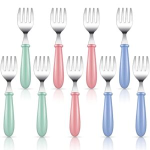 9 Pieces Stainless Steel Toddler Forks, Baby Forks, Kids Forks, for Self Feeding Metal Forks Boys Girls Small Training Forks for Children Cutlery Forks with Round Handle Safe Flatware