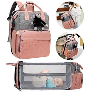 Baby Diaper Bag Backpack with Changing Station for Baby Boy and Pink and Gray Large
