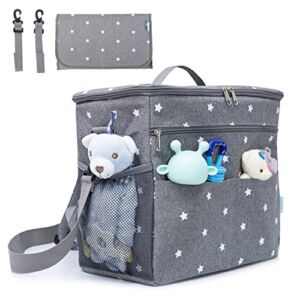 Orzbow XL Stroller Organizers with Diaper Changing Pad,Waterproof Baby Diaper Bag,Insulated Caddy Organizer with Cup Holder,3 Ways to Carry-Backpack,Shoulder,Messenger Bag(Light Grey)