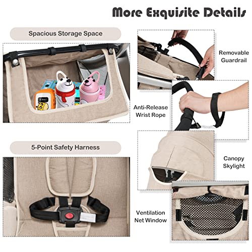 BABY JOY 2-in-1 High Landscape Baby Stroller, Reversible Bassinet Reclining Stroller, Foldable Push Chair w/Adjustable Canopy, Storage Bag, Foot Cover, Rain Cover & Net, Aluminum Alloy Frame (Beige) | The Storepaperoomates Retail Market - Fast Affordable Shopping