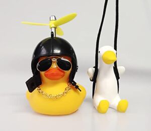 2 Pieces cute Swinging Duck Car Hanging Ornament Rubber Car Duck Car Ornament with Propeller Helmet Swing Duck Car Rear View Mirror Pendant Yellow Duck Car Dashboard Decoration for Car Decors