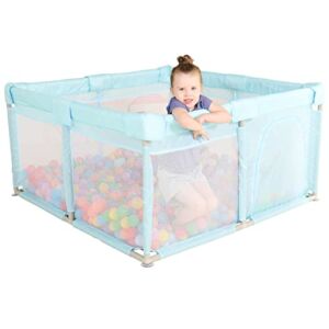 TRENDBOX Kids Baby Ball Pit – Playpens for Babies, Infant Playard , Portable Baby Fence, Indoor & Outdoor Toddler Play Pen Activity Center, Sturdy Safety 2×2 (Not Includes Balls) – Blue