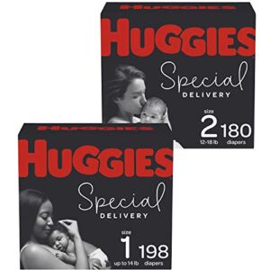 Hypoallergenic Baby Diapers Size 1 (198ct) & Size 2 (180ct), Huggies Special Delivery