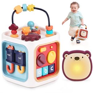 iPlay, iLearn 6 in 1 Baby Activity Cube, Infant Busy Learning Toy, Toddler Electronic Play Center Light Sound, Musical Drum Shape Sorter, Birthday Gift for 6 9 12 18 Month, 1 2 3 Year Old Kid Boy Girl