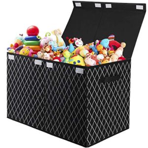 Toy Chest Box Organizer Bins for Boys Girls, Kids Large Collapsible Storage Box Container Sturdy Basket with Fabric Flip-Top Lid & Handles for Clothes,Blanket,Nursery,Playroom,Bedroom,Stuffed animals 24.5”x13”x16” (Black)